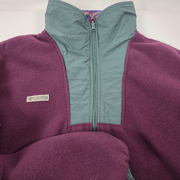 Vintage Columbia Jacket Mens XL Burgundy/Green Aztec Fleece Full Zip Made in USA - Picture 4 of 11